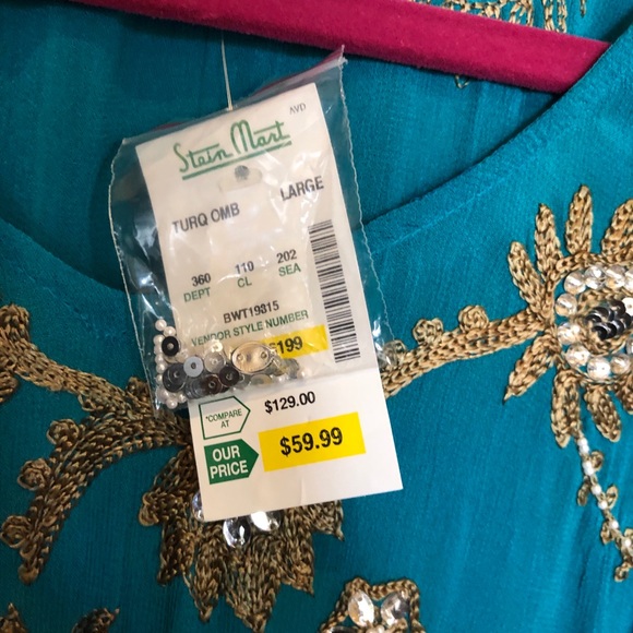 NWT blue and gold kimono beaded top - Picture 5 of 10